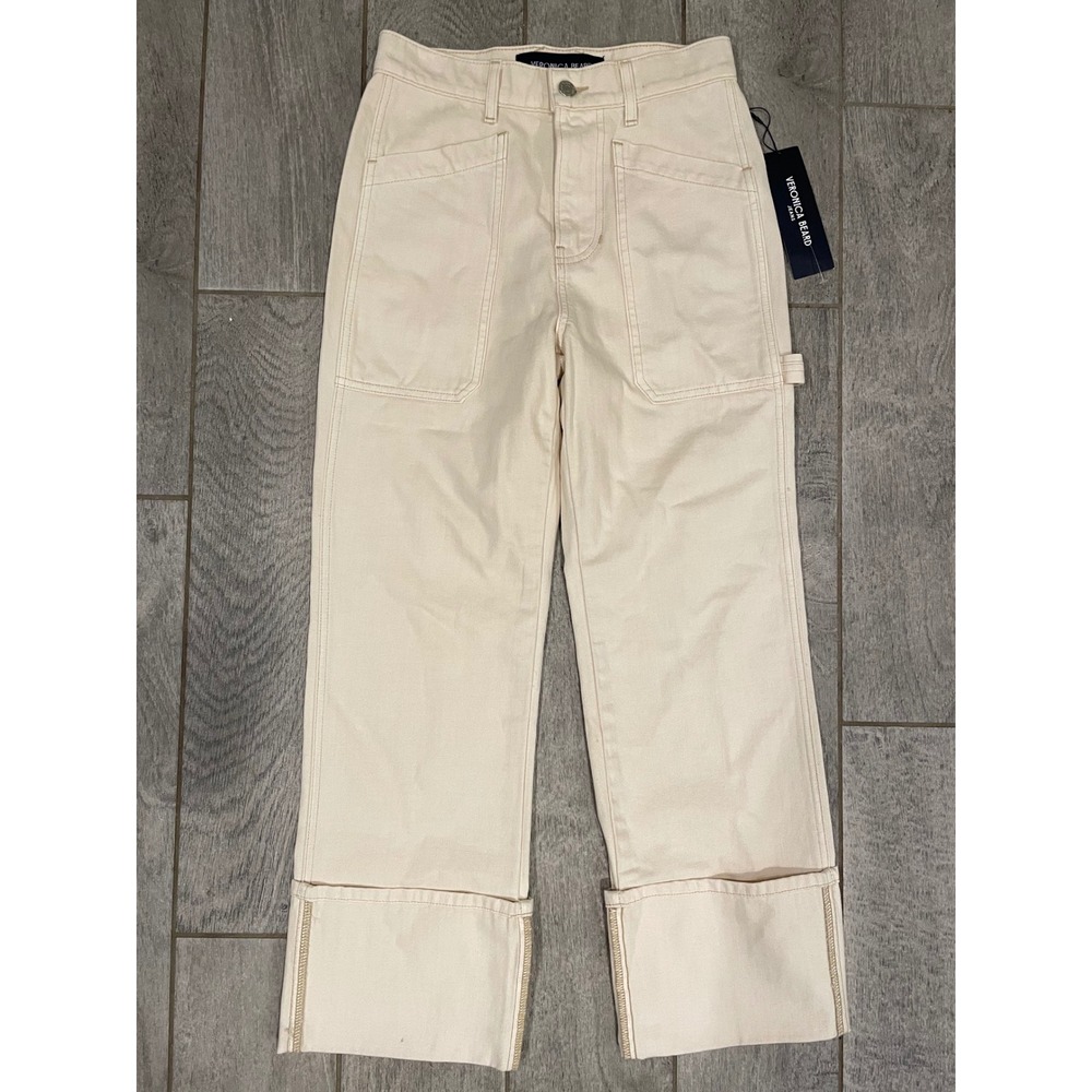 Veronica Beard Dylan High Rise Straight Leg Jean Wood Cream Utility Pants 26 NEW